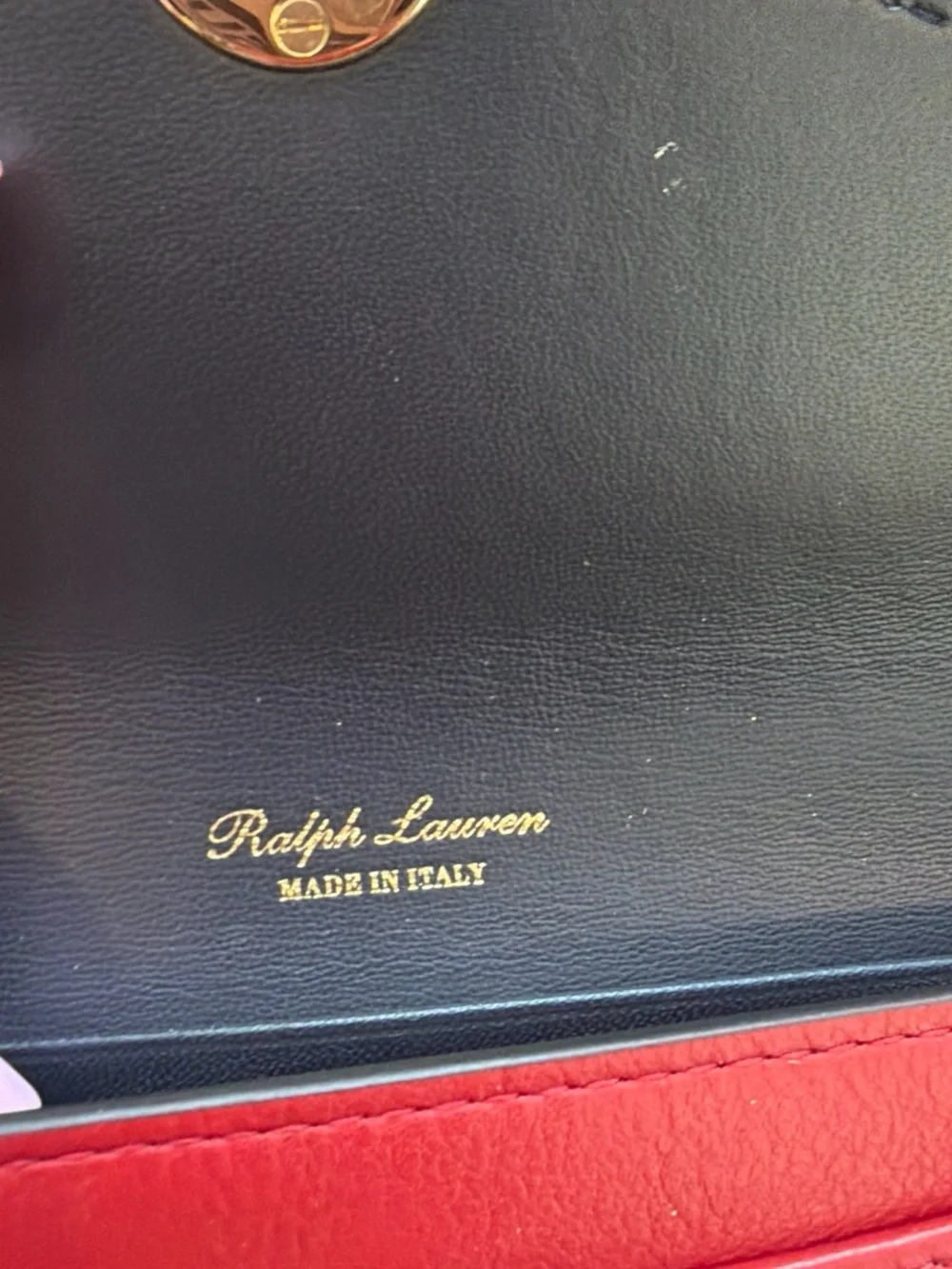 Ralph Lauren Classic Red Leather Envelope Wallet with Gold Button